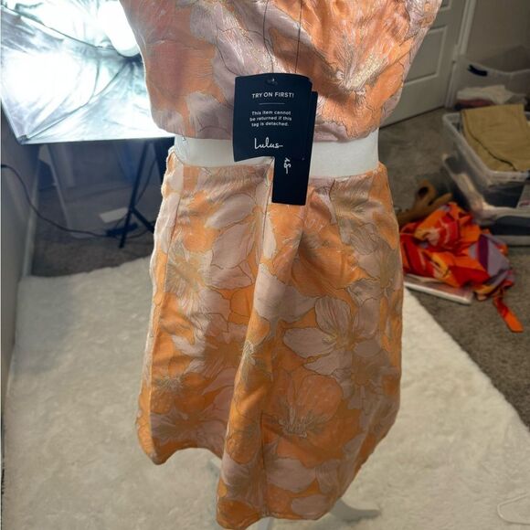 Lulu's Getaway Glam Orange Floral Jacquard Two Piece Mini Dress Size L NWT - Picture 7 of 14